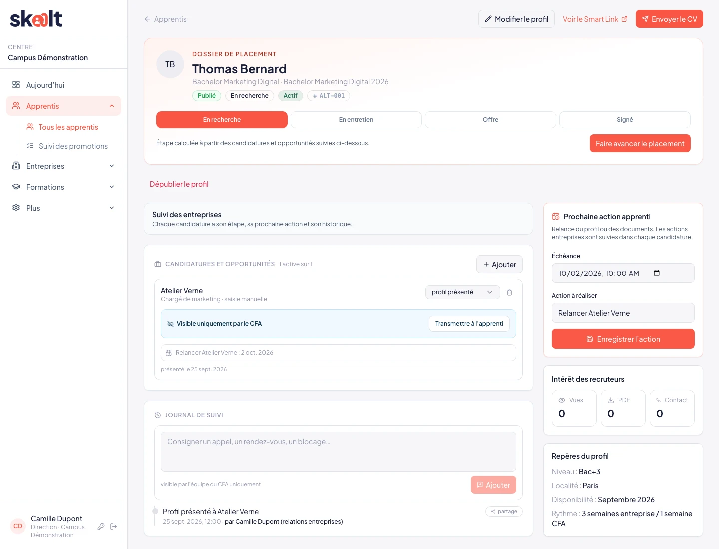 Suivi Skalt : entreprises, étapes et prochaines actions